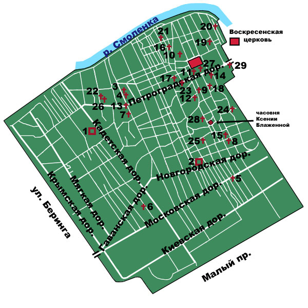 Карта Смоленского православного кладбища