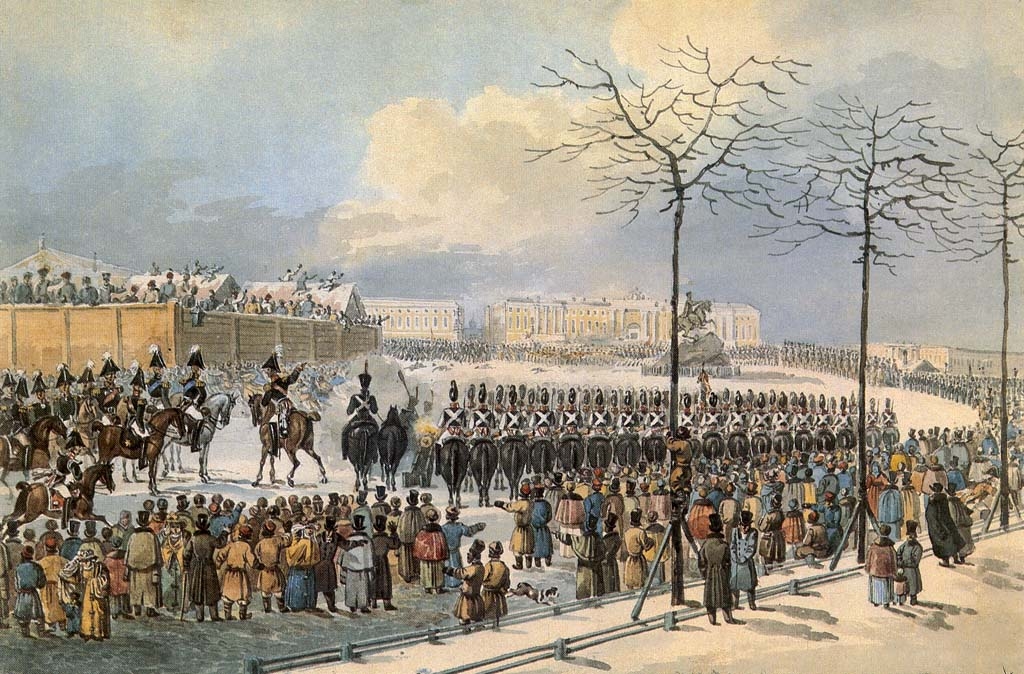 14 декабря 1825 года на Сенатской площади, акварель К.И. Кольмана, 1820-е гг.