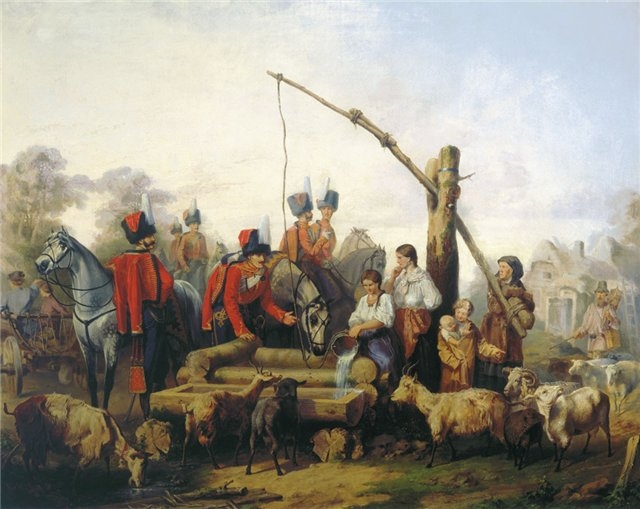 М.О. Микешин. Лейб-гусары у водопоя. 1853