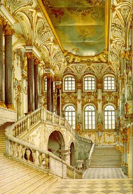 Парадная лестница Зимнего дворца, в XVIII веке называвшаяся Посольской. Создана по рисункам Растрелли